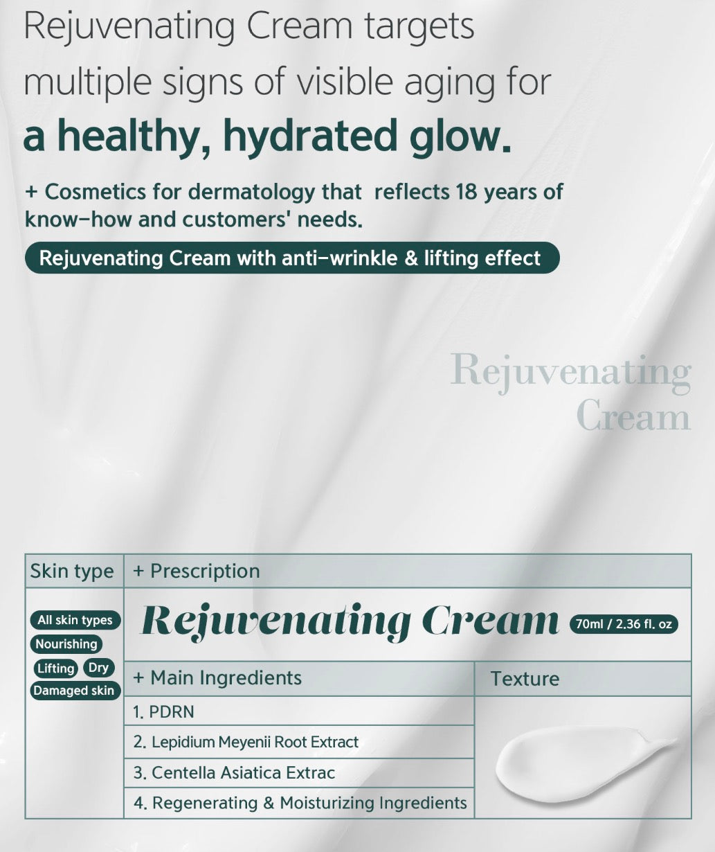 Advertisement for Rejuvenating Cream with text and product details.