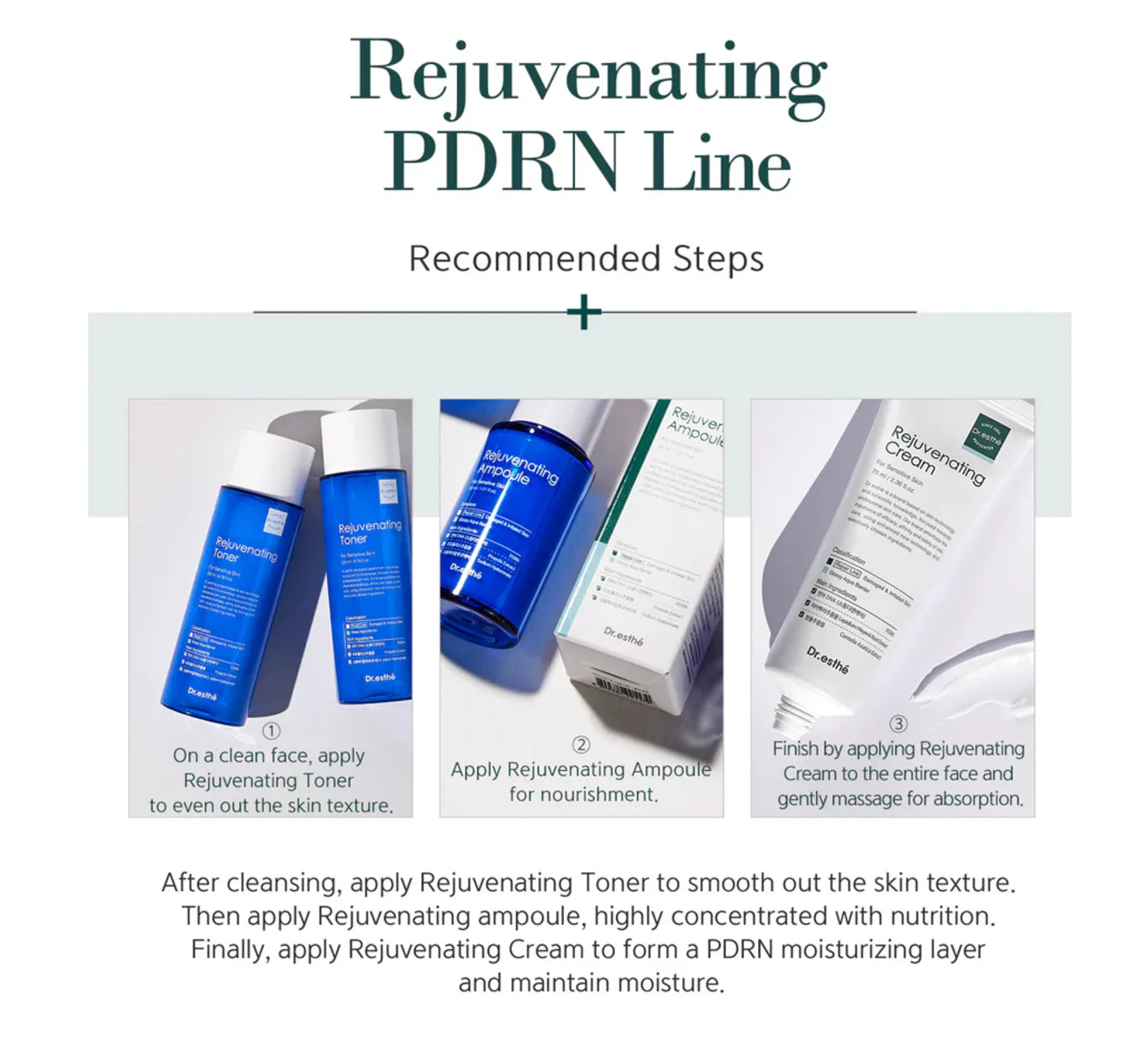 Cosmetic products with text on a white background