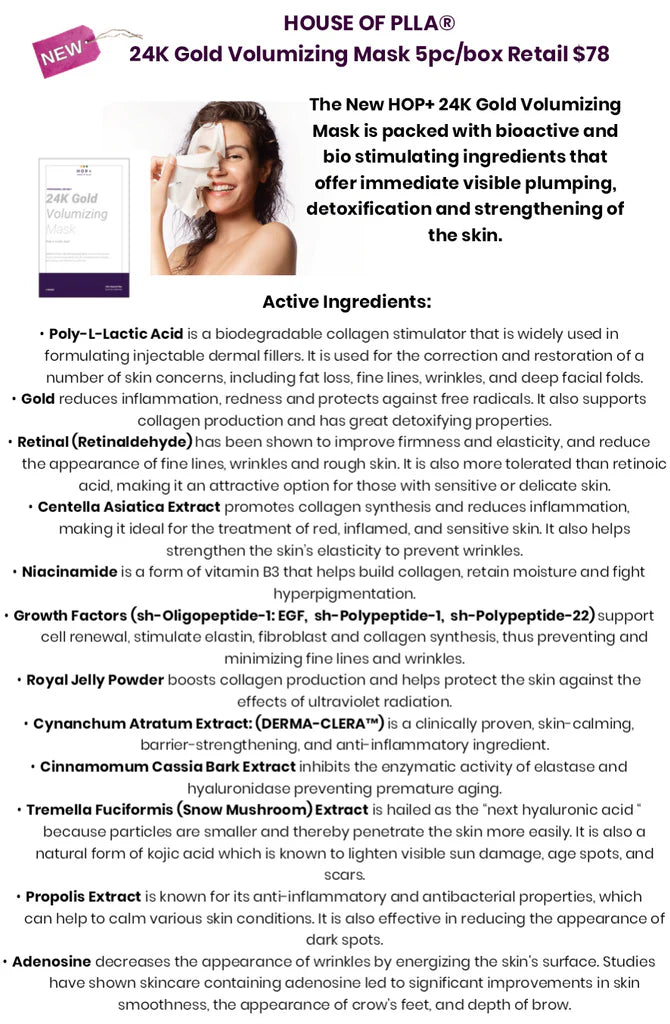 HOUSE OF PLLA® HOP+ 24k Gold Volumizing Sheet Mask 5pc/Box