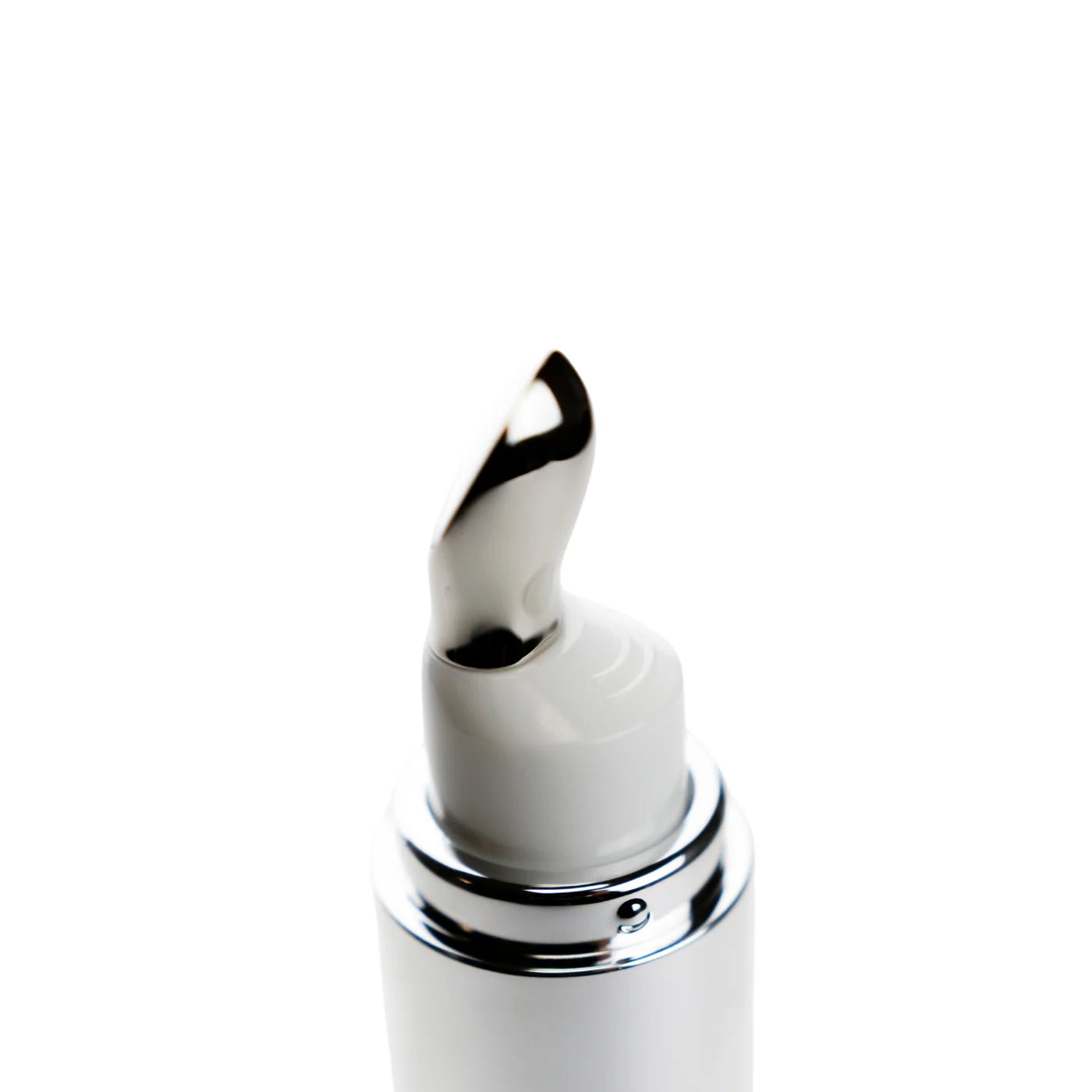 Top-down close-up of the HOP+ Promoter eye and lip cream tube, showing the metal massage applicator with a dab of cream on the tip.
