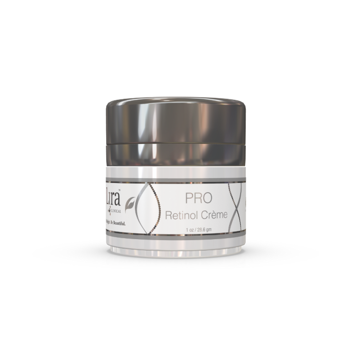 Lira Clinical PRO Retinol Crème white jar with silver lid, 1 oz